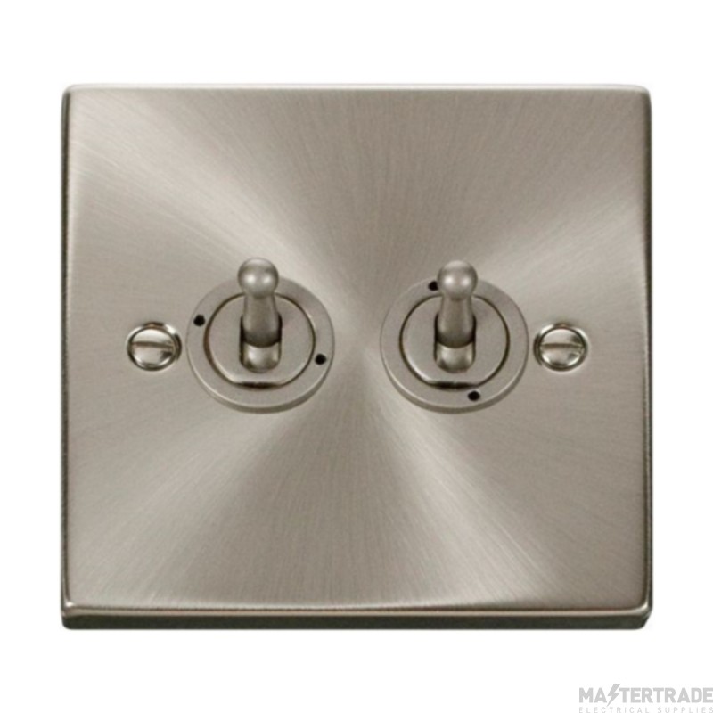 Click Deco VPSC422 10AX 2 Gang 2 Way Toggle Plate Switch Satin Chrome