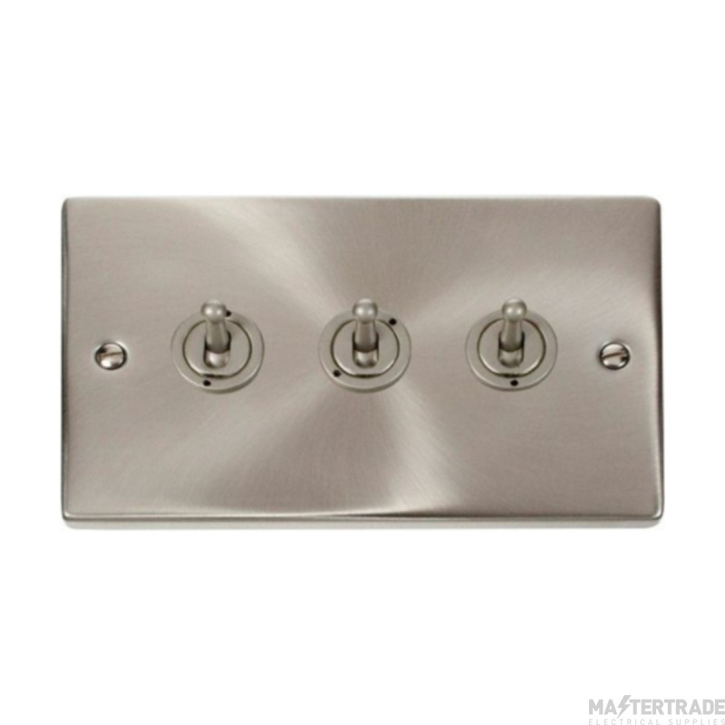 Click Deco VPSC423 10AX 3 Gang 2 Way Toggle Plate Switch Satin Chrome