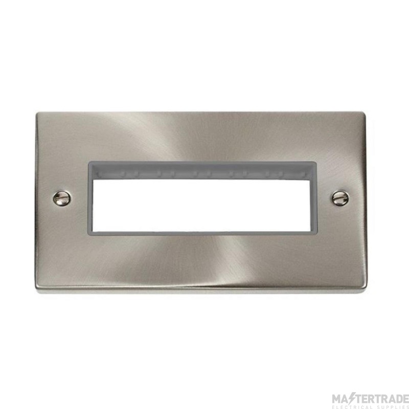 Click Deco VPSC426GY 2 Gang MiniGrid Unfurnished Plate - 6 In-Line Apertures Satin Chrome