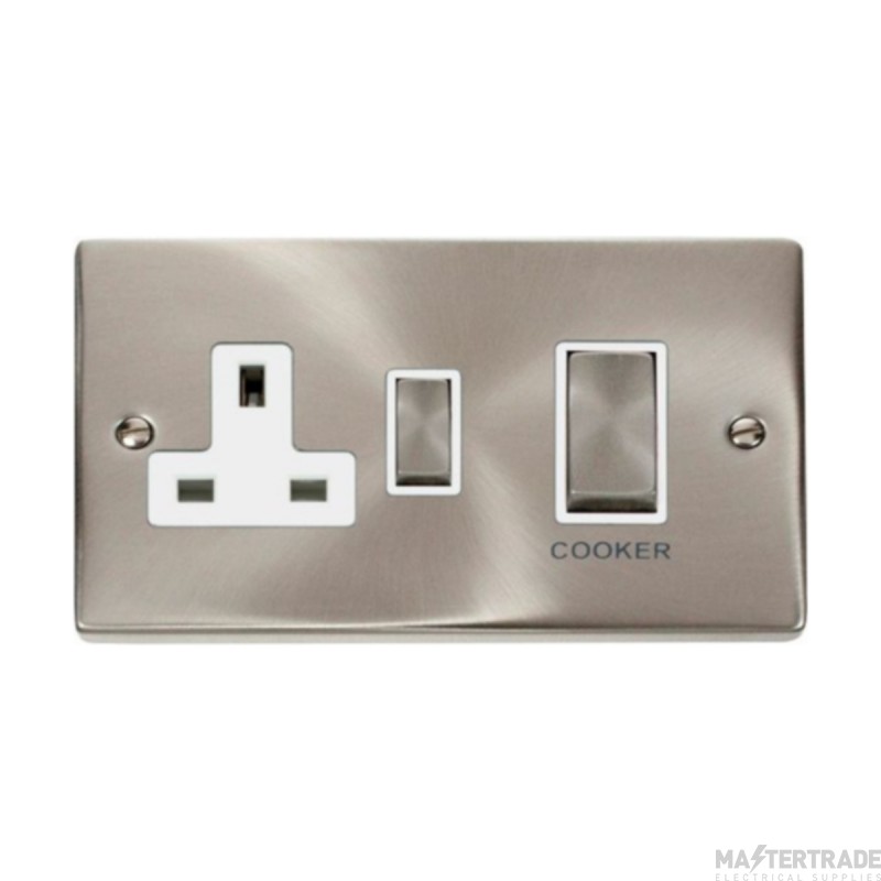 Click Deco VPSC504WH 45A 2 Gang DP Switch With 13A DP Switched Socket Outlet Satin Chrome
