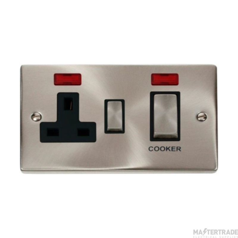 Click Deco VPSC505BK 45A 2 Gang DP Switch With 13A DP Switched Socket Outlet & Neons Satin Chrome