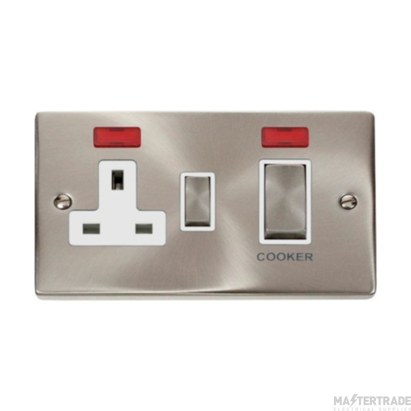Click Deco VPSC505WH 45A 2 Gang DP Switch With 13A DP Switched Socket Outlet & Neons Satin Chrome