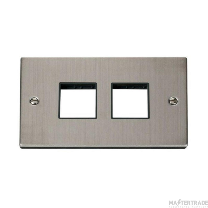 Click Deco VPSS404BK 2 Gang MiniGrid Unfurnished Plate - 2 x 2 Apertures Stainless Steel