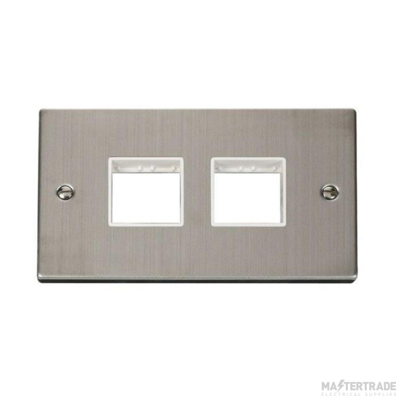 Click Deco VPSS404WH 2 Gang MiniGrid Unfurnished Plate - 2 x 2 Apertures Stainless Steel