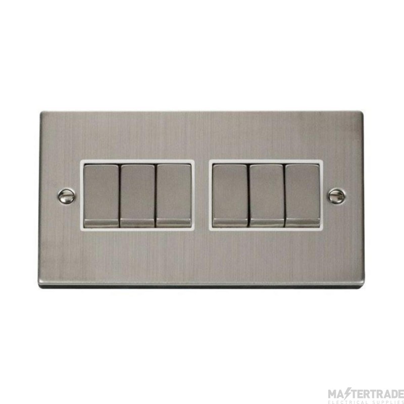 Click Deco VPSS416WH 10AX 6 Gang 2 Way Plate Switch Stainless Steel