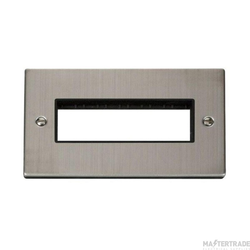 Click Deco VPSS426BK 2 Gang MiniGrid Unfurnished Plate - 6 In-Line Apertures Stainless Steel