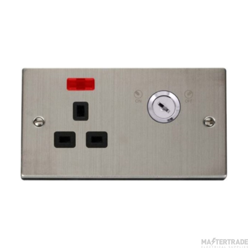 Click Deco VPSS655BK 13A 1 Gang DP Key Lockable Switched Socket With Neon (Double Plate) Stainless Steel