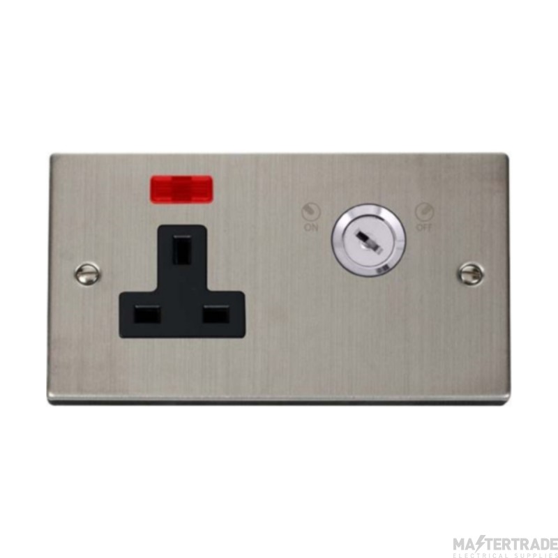 Click Deco VPSS675BK 13A 1 Gang DP Key Lockable Switched Socket With Neon (Double Plate) Stainless Steel