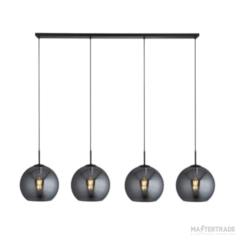Searchlight 4lt Matt Black Bar Pendant With Braided Cable And Round Smokey Glass Shade