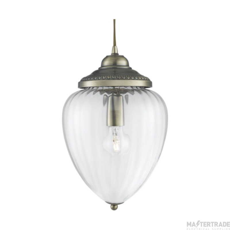 Searchlight Lantern 1 Light E27 c/w Ribbed Clear Glass 60W 33x22cm Antique Brass