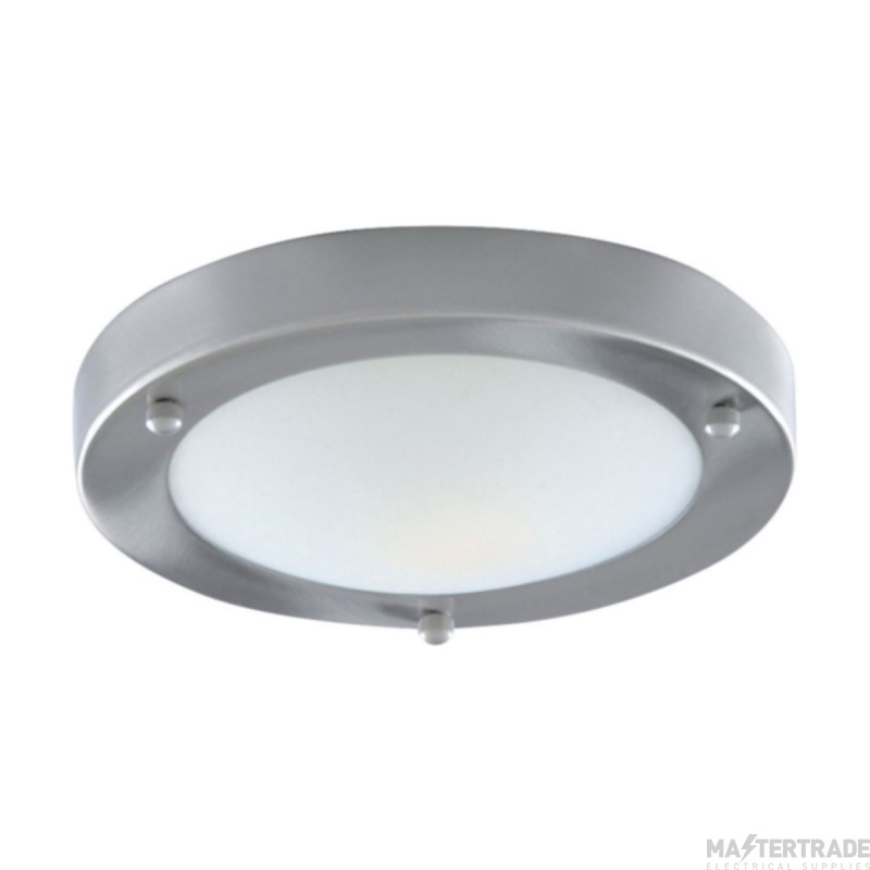 Searchlight Luminaire Bathroom Flush E14 c/w Opal Glass Diffuser IP44 2x40W Satin Silver