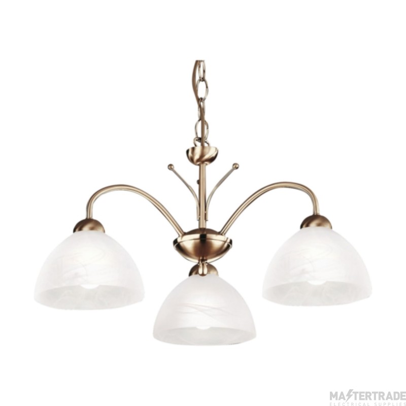 Searchlight Milanese Ceiling Fitting E14 c/w Alabaster 3x60W 26x56cm Antique Brass