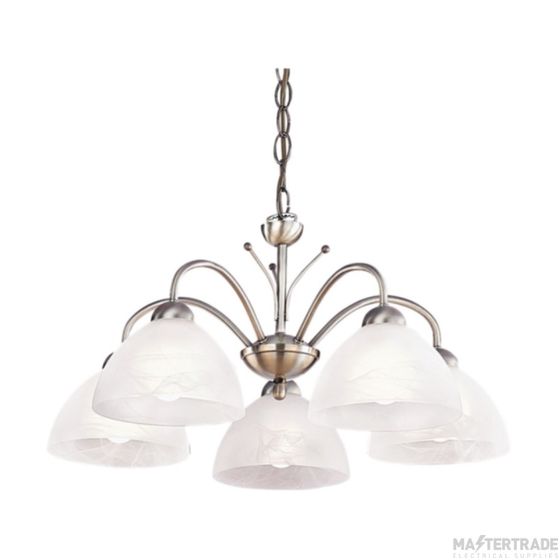 Searchlight Milanese Ceiling Fitting E14 c/w Alabaster 5x60W 26x56cm Antique Brass