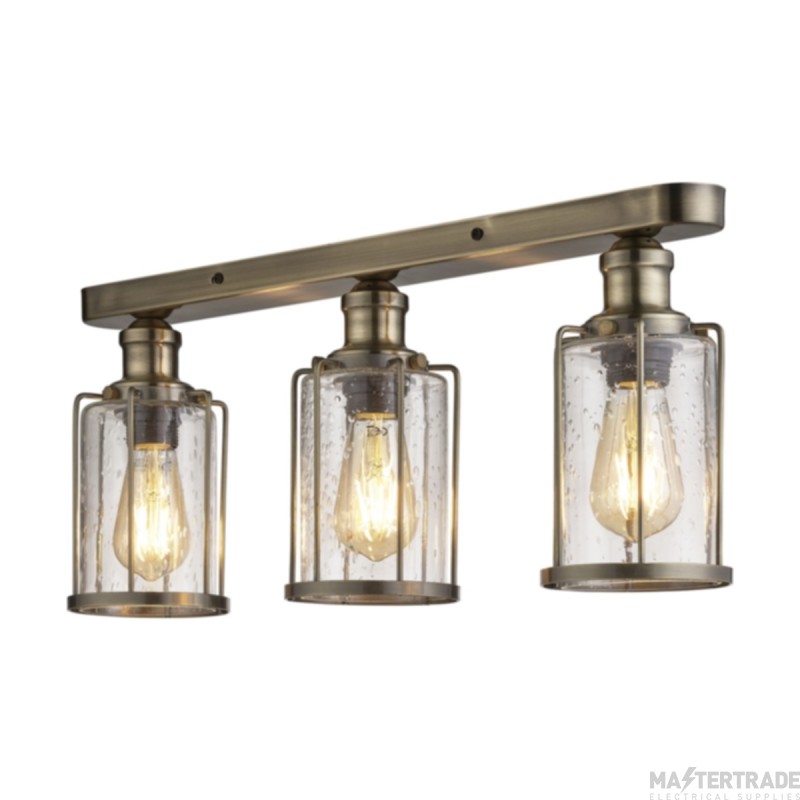 Searchlight Pipes 3 Light Semi Flush Ceiling In Antique Brass