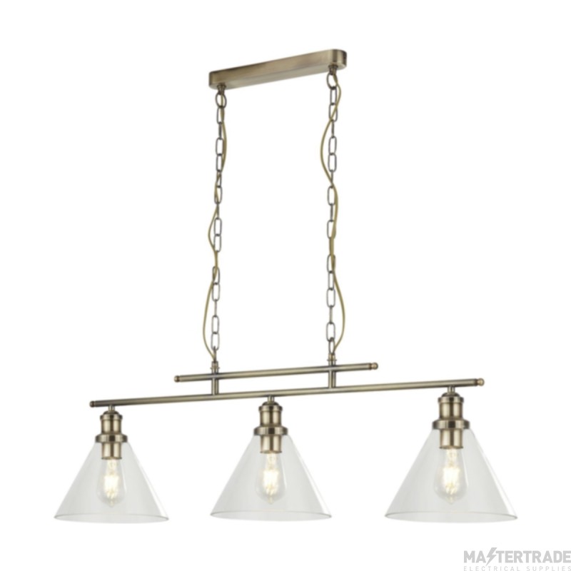 Searchlight Pyramid 3 Light Linear Pendant In Antique Brass