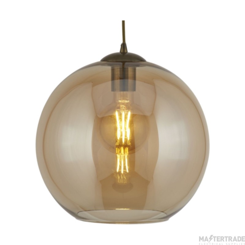 Searchlight Balls One Light Celing Pendant In Antique Brass And Amber Glass Width: 250mm