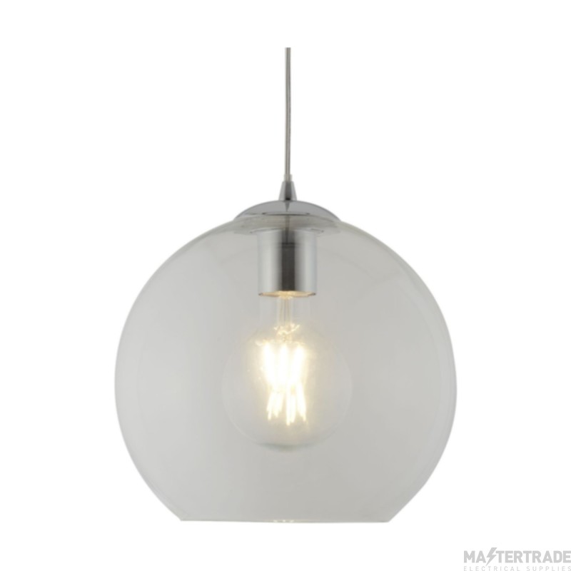 Searchlight Balls One Light Celing Pendant In Chrome And Clear Glass Width: 250mm