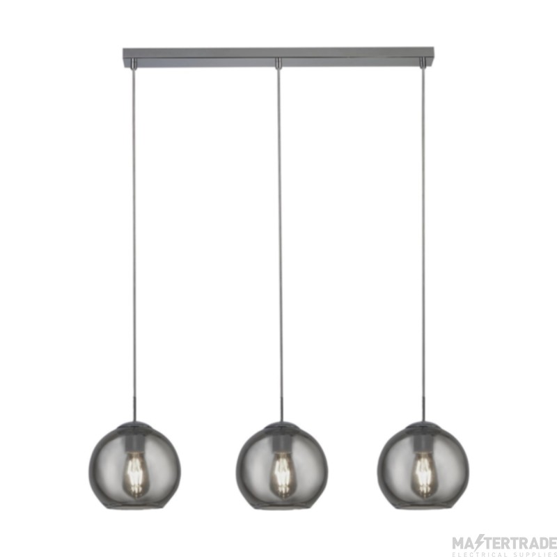 Searchlight Pendant 3 Light Linear Ceiling In Chrome With Smoked Glasses