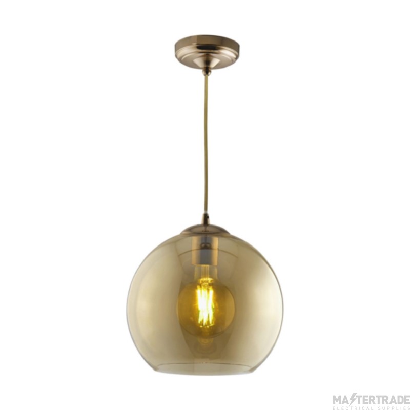 Searchlight Balls One Light Celing Pendant In Antique Brass And Amber Glass Width: 300mm