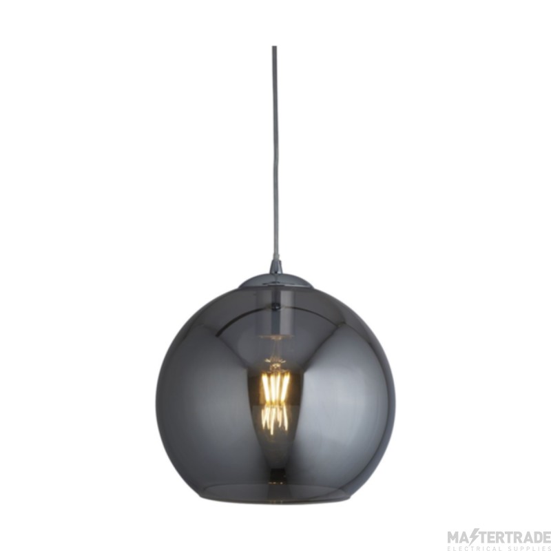 Searchlight Balls One Light Ceiling Pendant In Chrome And Smoked Glass Width: 360mm