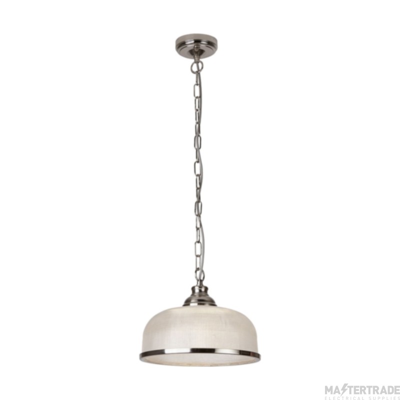 Searchlight Bistro II One Light Ceiling Pendant In Satin Silver With Glass Shade