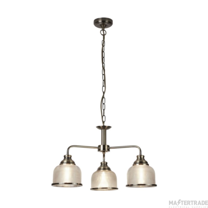 Searchlight Bistro II Three Light MultiArm Ceiling Light, Antique Brass With Glass Shades