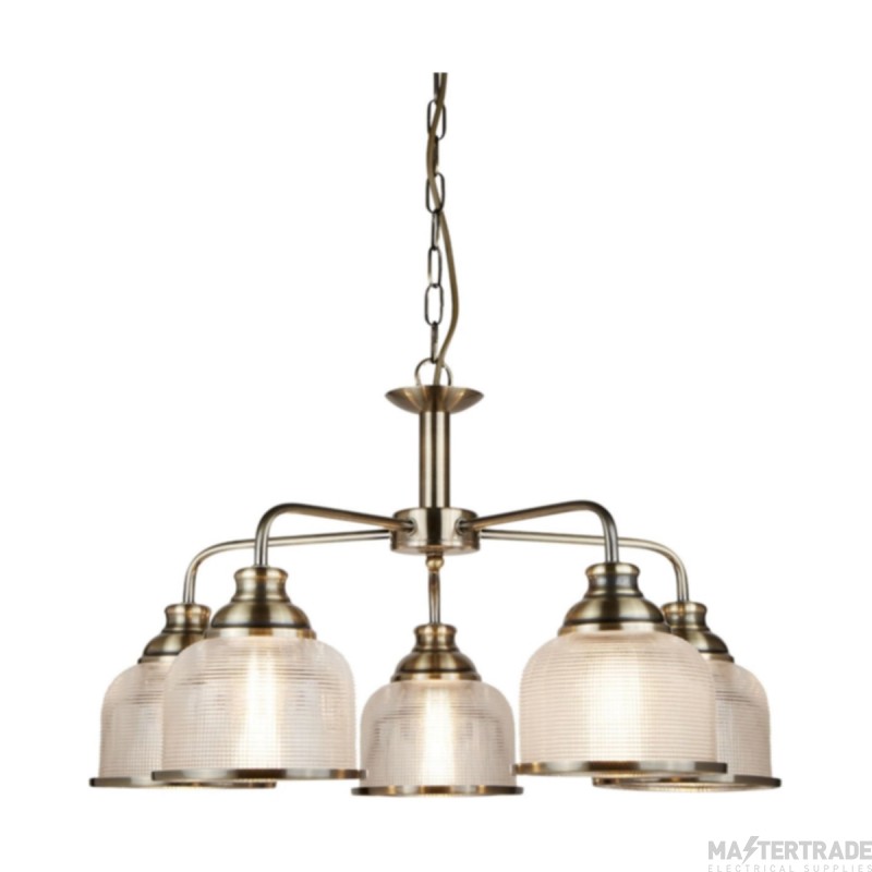 Searchlight Bistro II Five Light MultiArm Ceiling In Antique Brass With Glass Shades