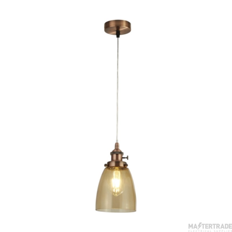 Searchlight Pendants 1 Light Ceiling Pendant In Antique Brass With Amber Glass