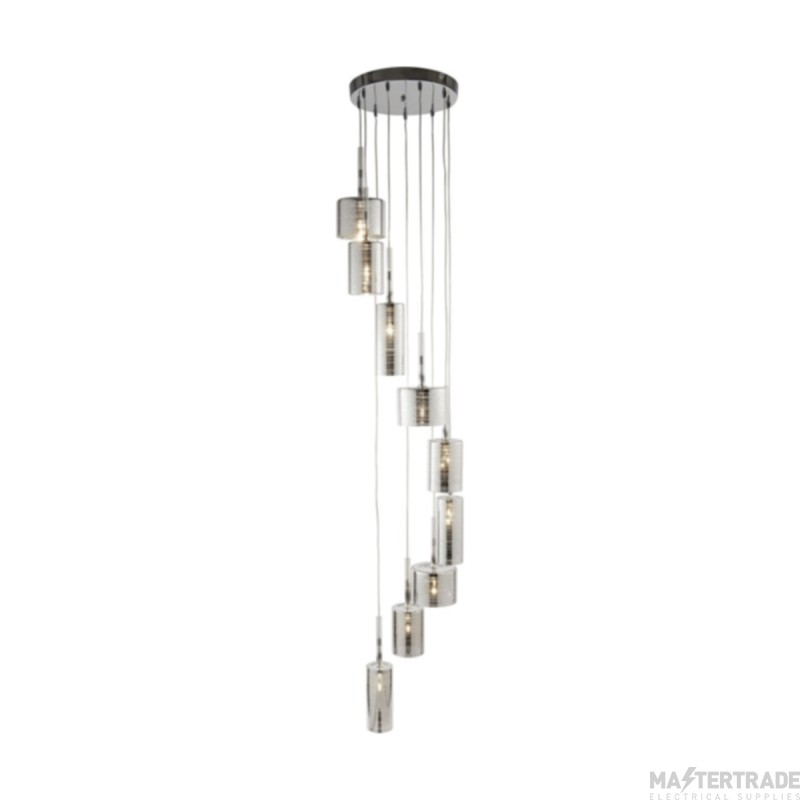 Searchlight Linen Nine Light Cluster Ceiling Pendant In Chrome And Glass