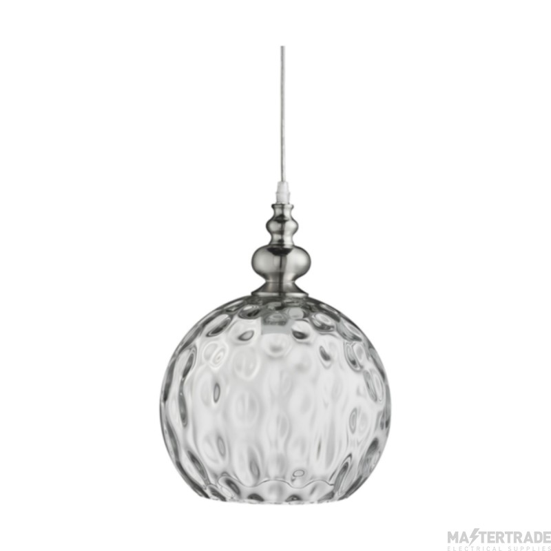 Searchlight Indiana 1 Light Ball Ceiling Pendant In Satin Silver With Clear Glass