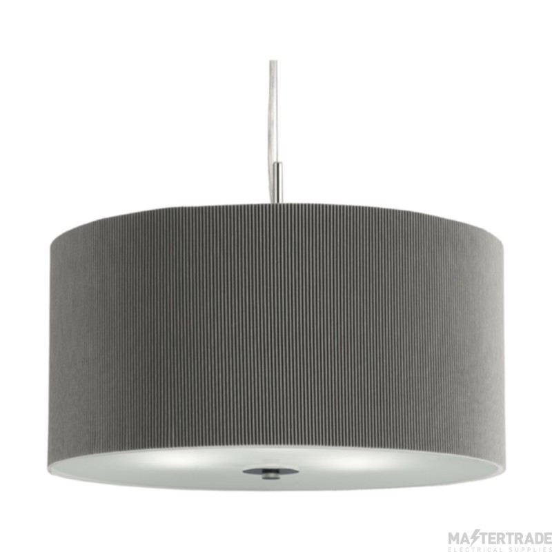 Searchlight Drum Pleat 3 Light Ceiling Pendant In Chrome With Silver Shade Dia: 600mm