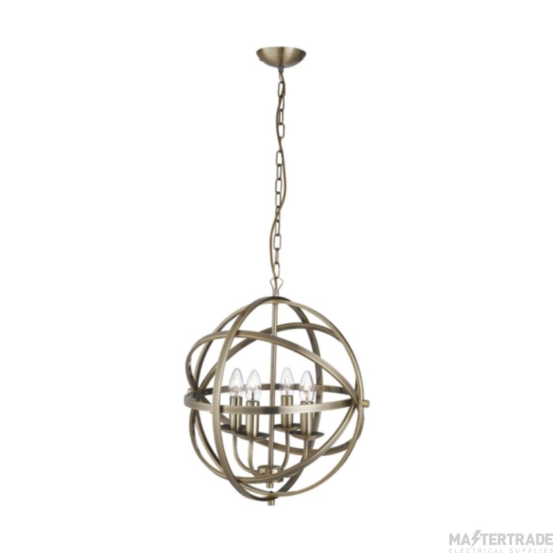 Searchlight Orbit 4 Light Ceiling Pendant In Antique Brass