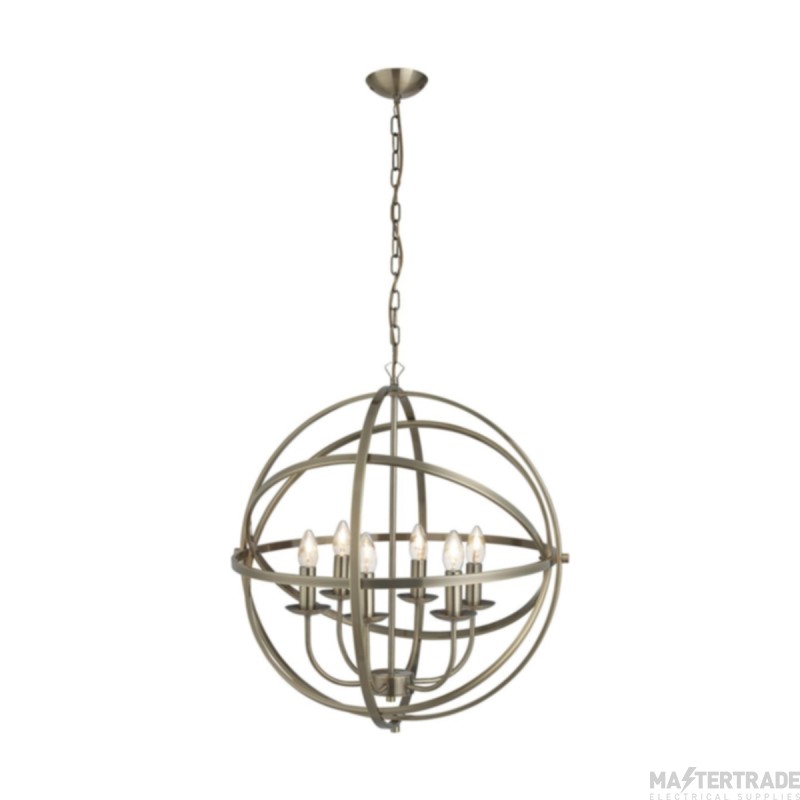 Searchlight Orbit 6 Light Ceiling Pendant In Antique Brass