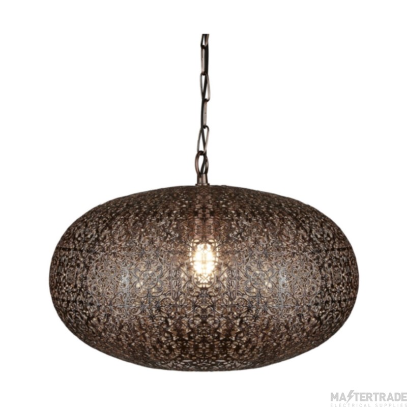 Searchlight Fretwork One Light Ceiling Pendant In Copper With Patterned Finish