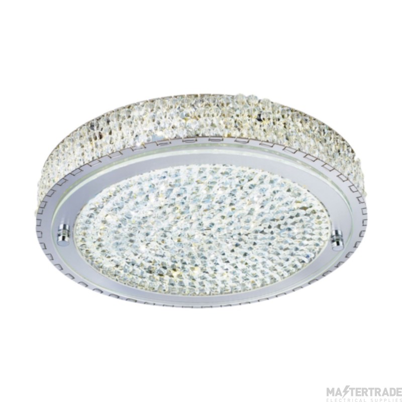 Searchlight Flush Ceiling Light In Chrome With Glass And Crystal Detail