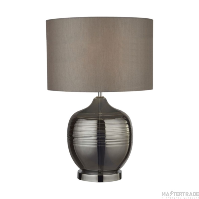 Searchlight Smoked Ridged Detail Glass Table Lamp With Grey Drum Shade