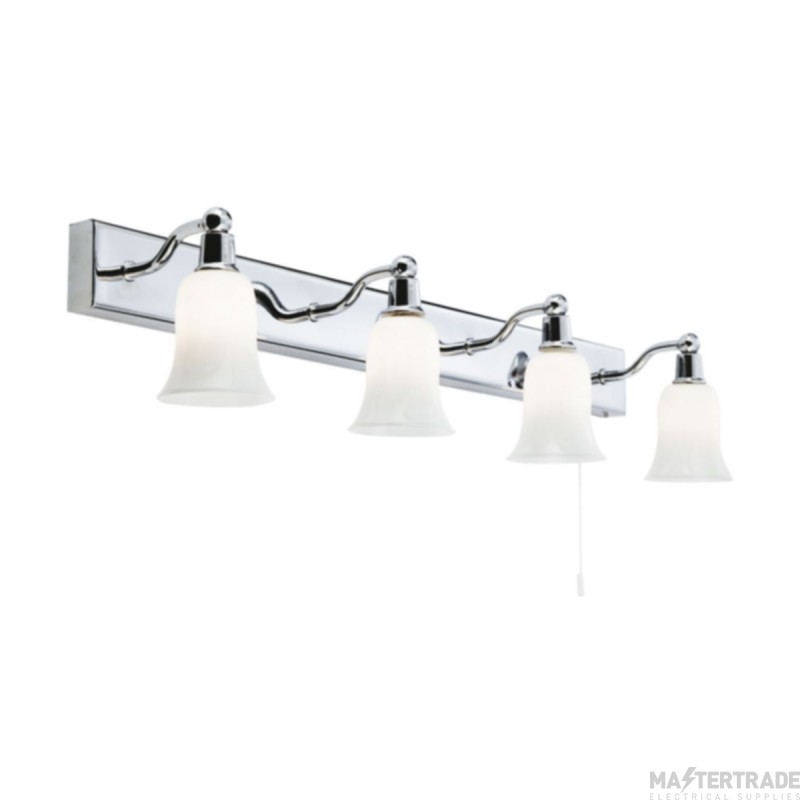 Searchlight 4 Light Wall Bar With White Glass Shades In Chrome