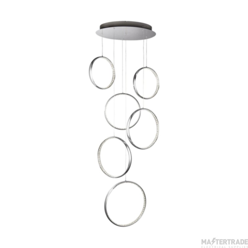 Searchlight Rings Six Light Ceiling Pendant In Chrome With Acyrlic