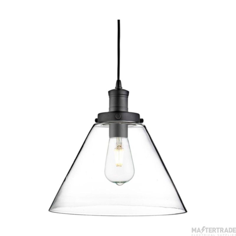 Searchlight Pyramid 1 Light Ceiling Pendant In Black With Clear Glass