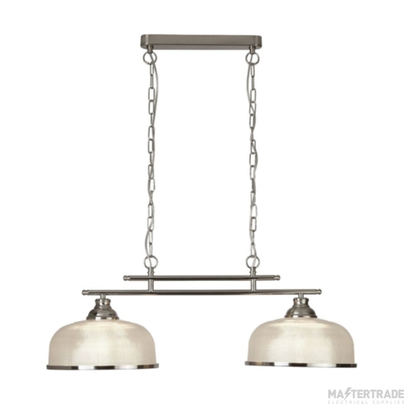 Searchlight Bistro II Two Light Ceiling Bar In Satin Silver With Glass Shades