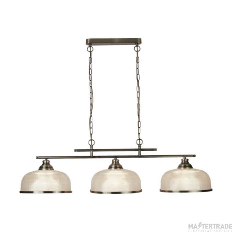 Searchlight Bistro II Three Light Bar Ceiling In Antique Brass With Glass Shades