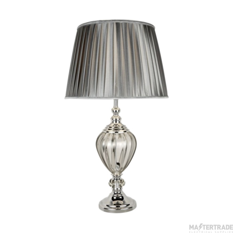 Searchlight Greyson Table Lamp Clear Glass Urn Base, Pewter Pleated Tapered Shade