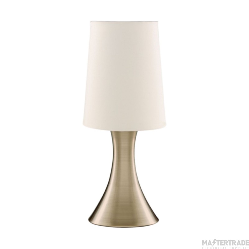 Searchlight Touch Table Lamp, Antique Brass Base, White Tapered Shade