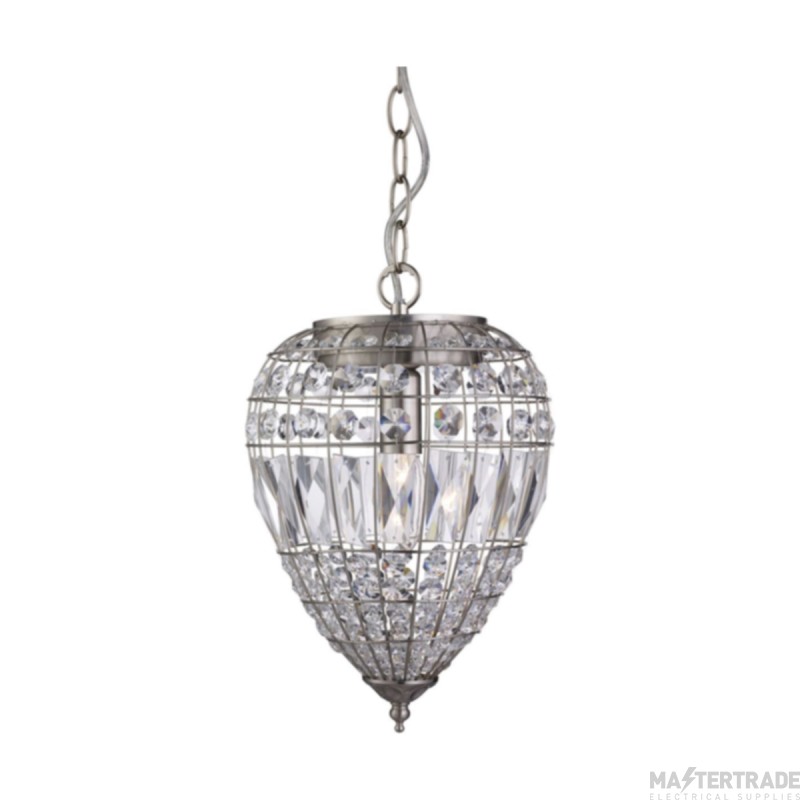Searchlight Pendants 1 Light Mirrored Ceiling In Satin Silver With Crystal Glass