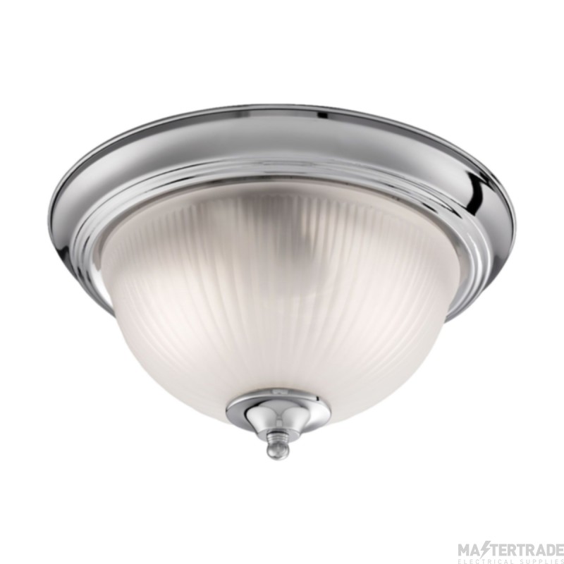 Searchlight 2 Light Flush Ceiling With Ribbed Glass In Satin Silver
