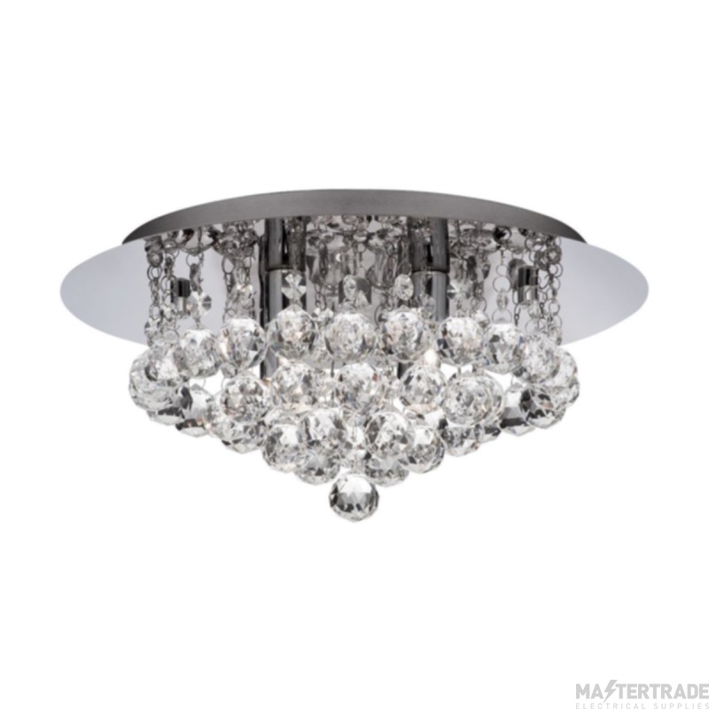 Searchlight Hanna Four Light Flush Ceiling In Chrome With Glass Ball Decoration