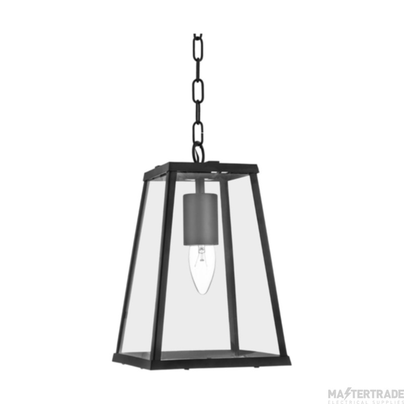 Searchlight Voyager 1 Light Tapered Ceiling Pendant In Matt Black With Clear Glass