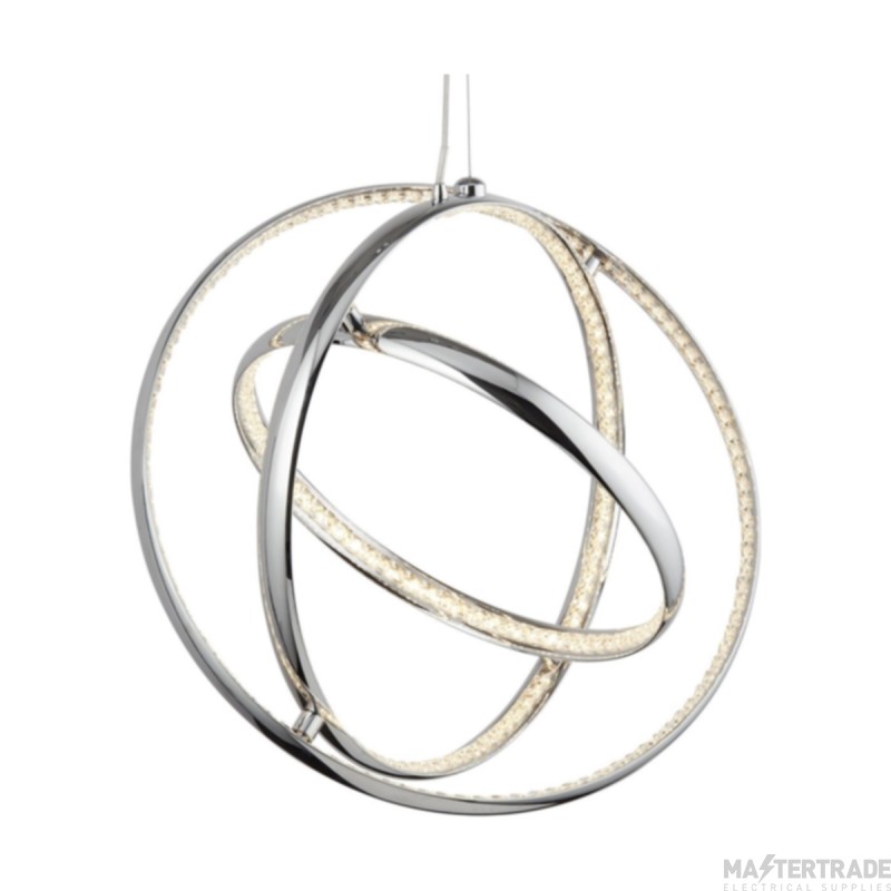 Searchlight Rings Three Light Ceiling Pendant In Chrome With Crystal Glass