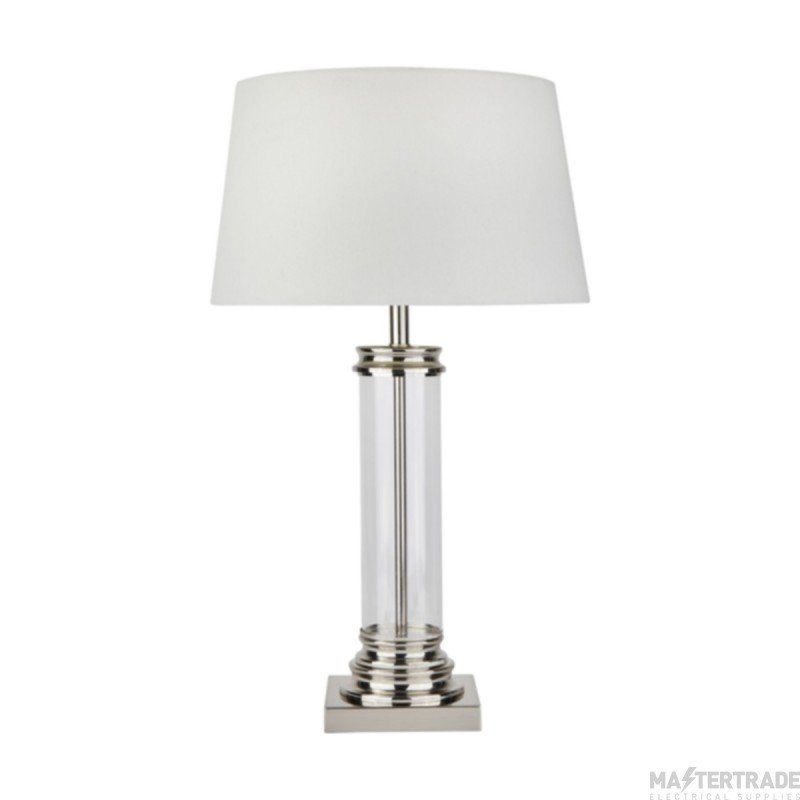 Searchlight Pedestal Table Lamp Glass Column & Satin Silver Base, Cream Shade