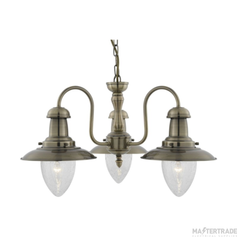 Searchlight Fisherman 3 Light Ceiling Pendant In Antique Brass